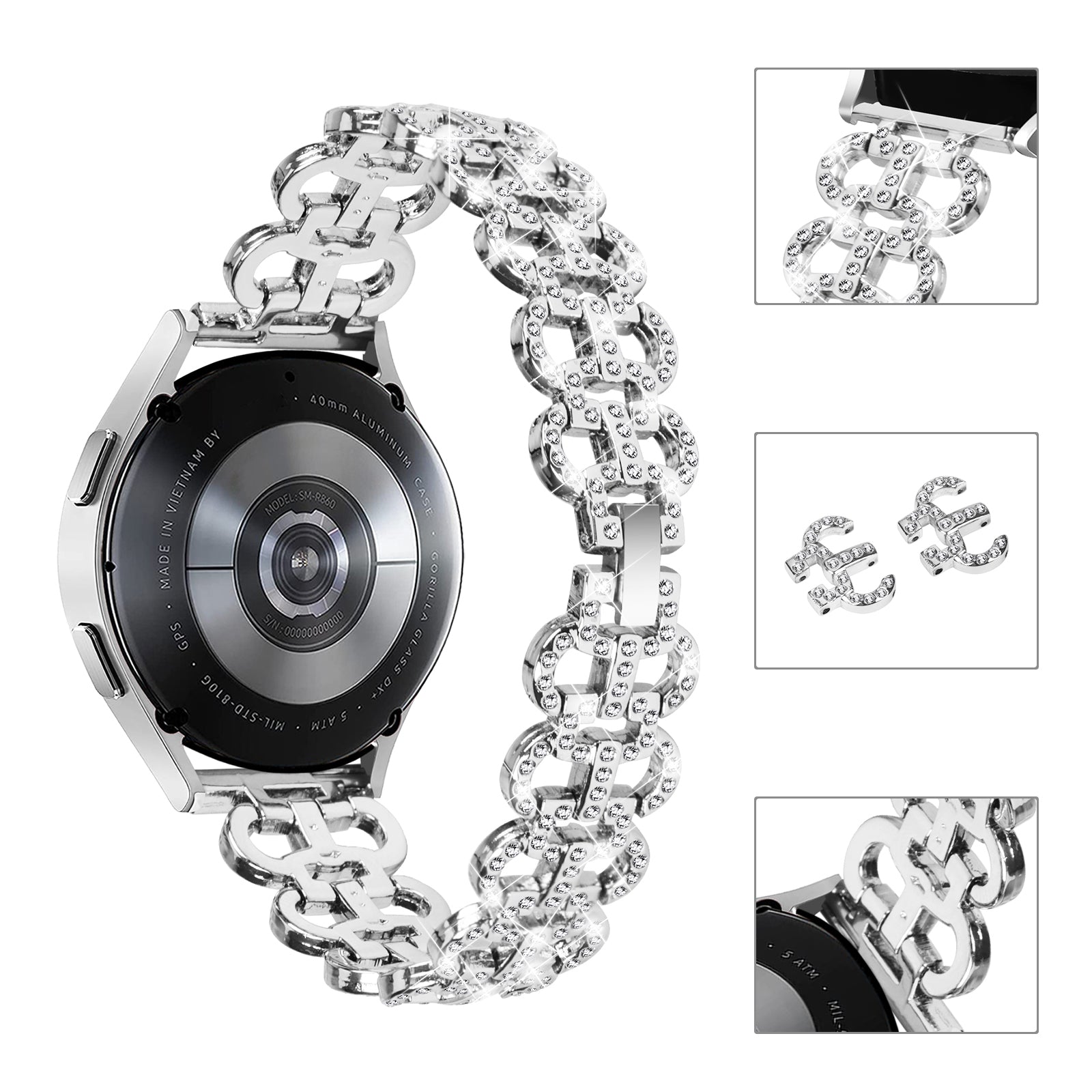 For Samsung Galaxy Watch Active Active2 44 40mm Metal Watch Band 20mm Light Luxury Rhinestone Watch Strap For Samsung Galaxy Watch Active Active2 44 40mm Metal Watch Band 20mm Light Luxury Rhinestone Watch Strap